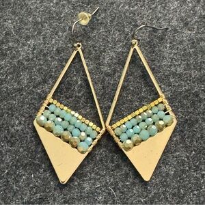 Gold and Green Geometric Earrings